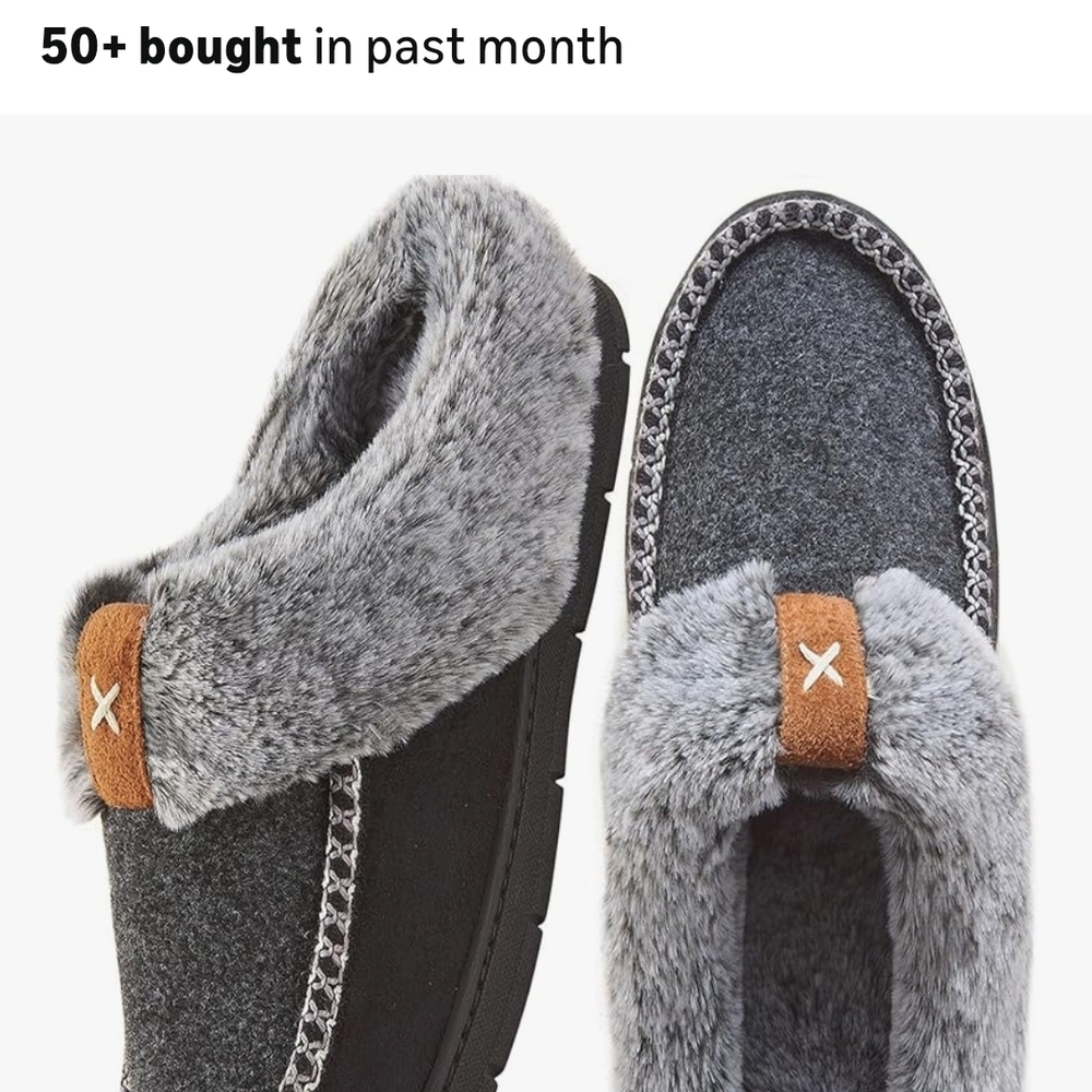 Cozy Gray and Black Slippers with Faux Fur